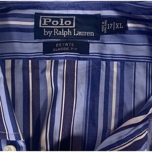 Polo‎ By Ralph Lauren Estate Classic Fit 17/XL  Blue,Black & White Stripe Shirt